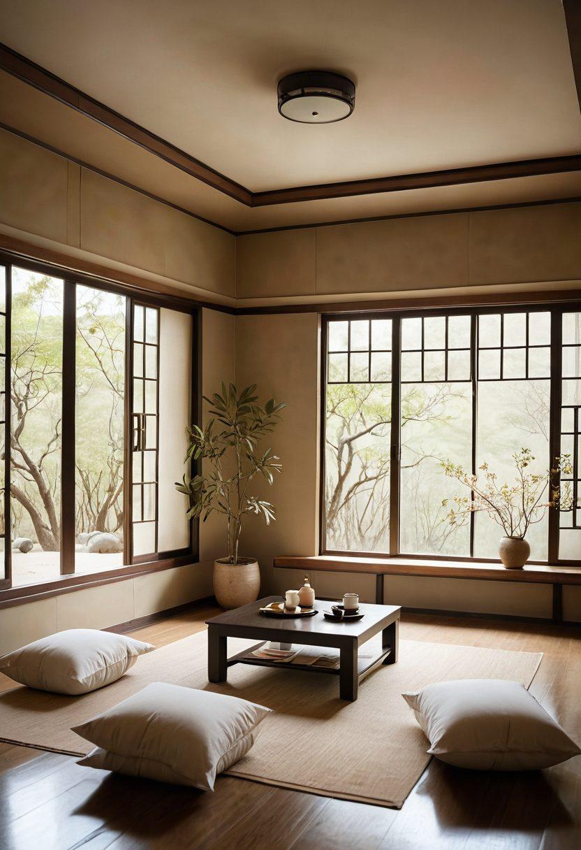 A serene scene depicting a comforting counseling session in a South Korean setting, featuring a tranquil room with traditional decor. Include a therapist gently guiding a diverse group of individuals through emotional discussions, employing mindfulness techniques with subtle Korean elements like calligraphy and tea. The warm color palette evokes calmness and support. super-realistic. vibrant colors. soft lighting.